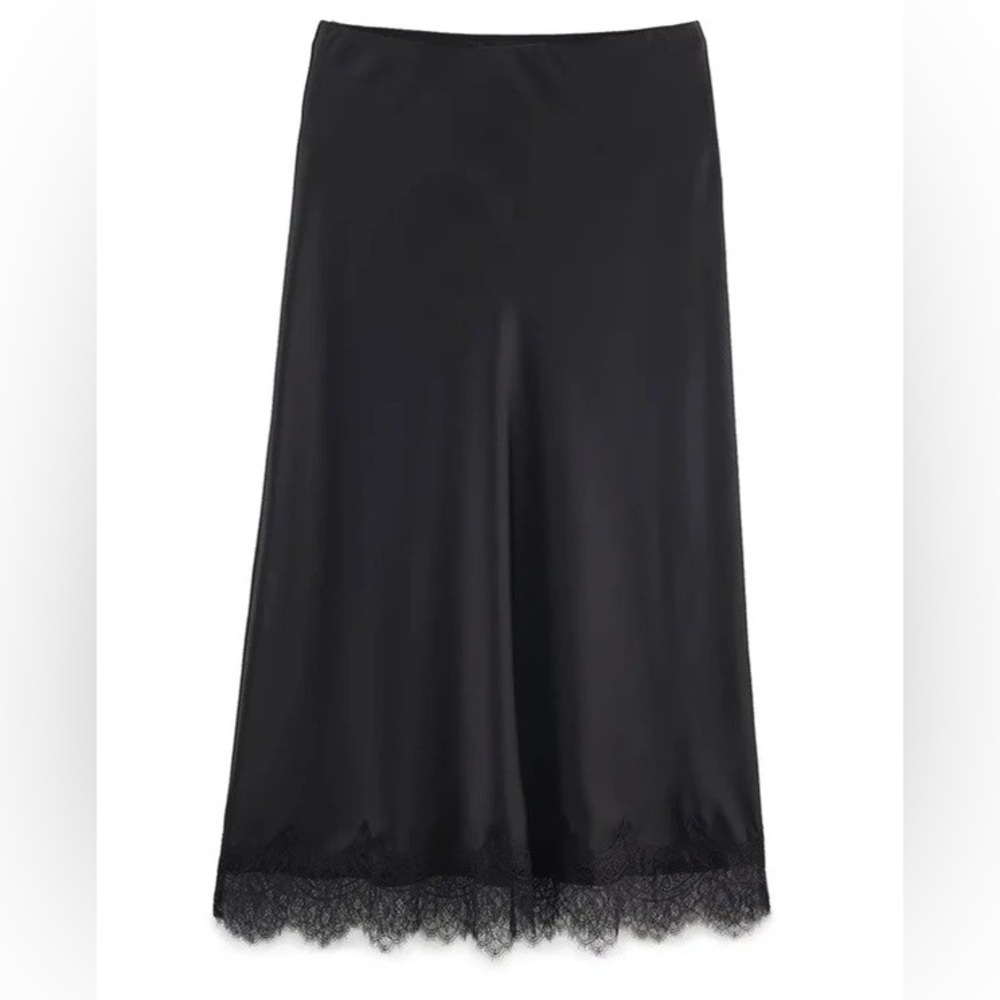 Lace Edge Slip Skirt - Black - L! - Picture 2 of 3